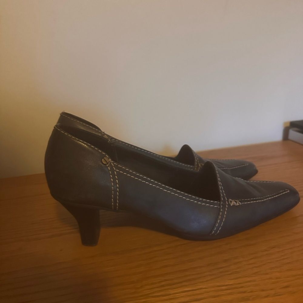 Nicole Blue Denim Leather Contrast Stitch Y2K Business Kitten Heels